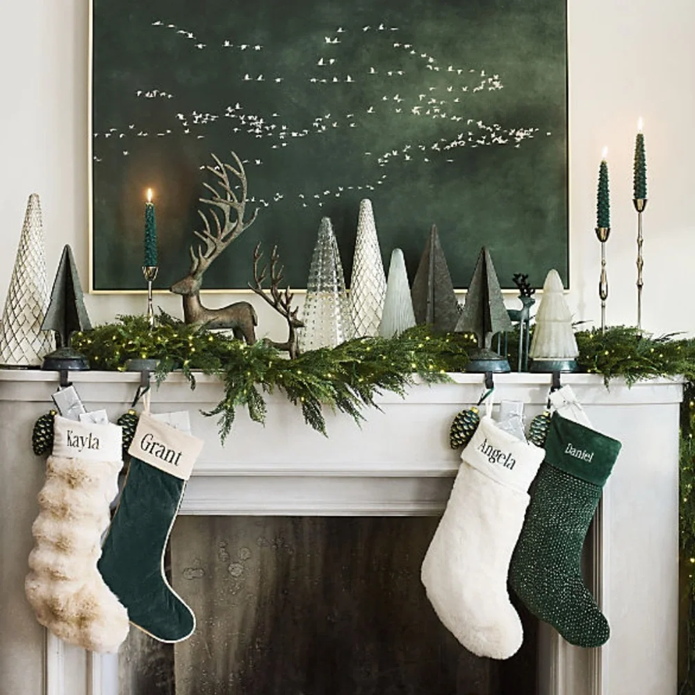 New! 🎄✨📯Crate&Barrel Arctic Ivory Textured Faux Fur Christmas Stocking